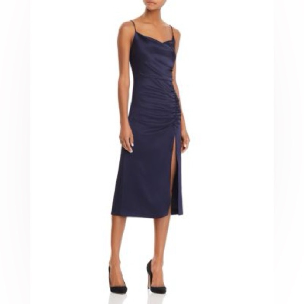 Alice + Olivia Dion Ruched Midi Slip Dress Navy Size 4